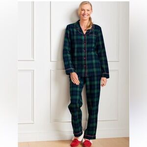 Talbots Green and Navy Plaid Shirt with Pink Accents